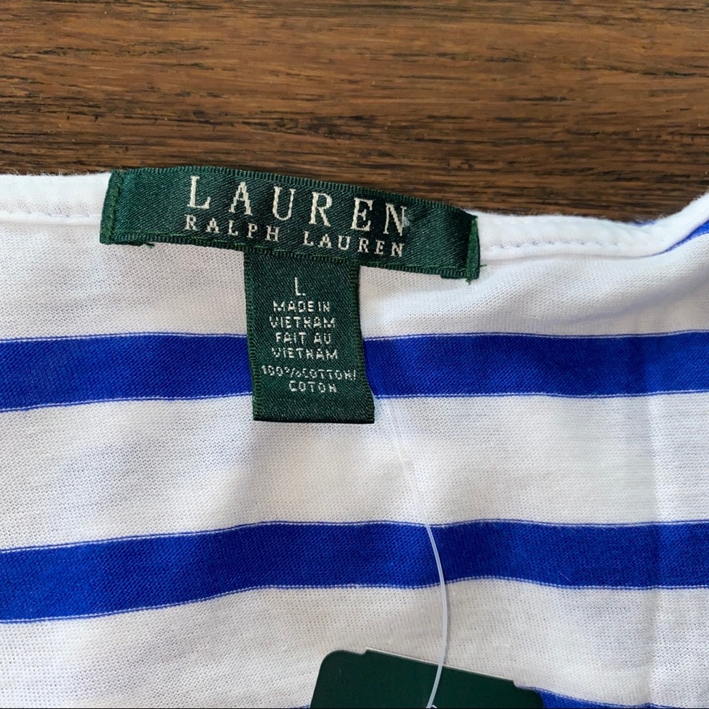 041. NWT Ralph Lauren Stripe Ruffle Button Top - Picture 3 of 10
